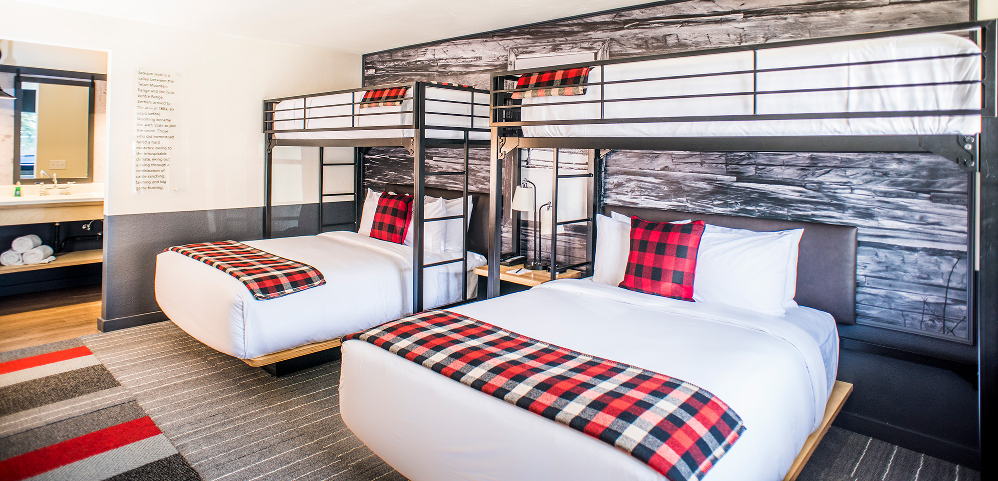 Modern Mountain Motel Deluxe Room with platform bunk beds