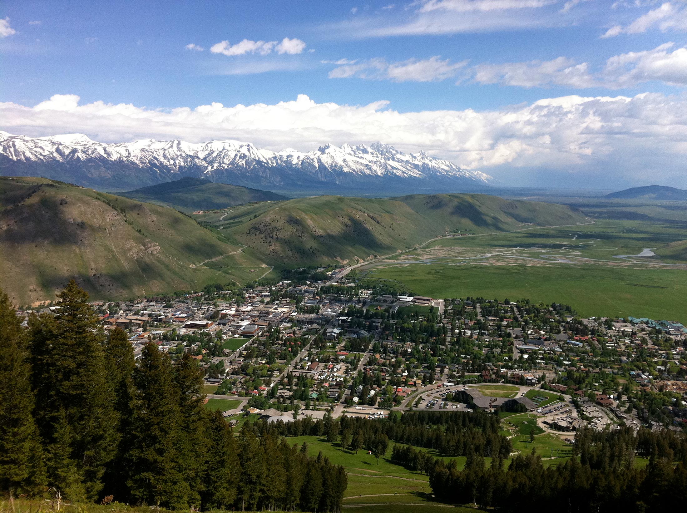 View of Jackson WY and Jackson Hole area from mountaintop
