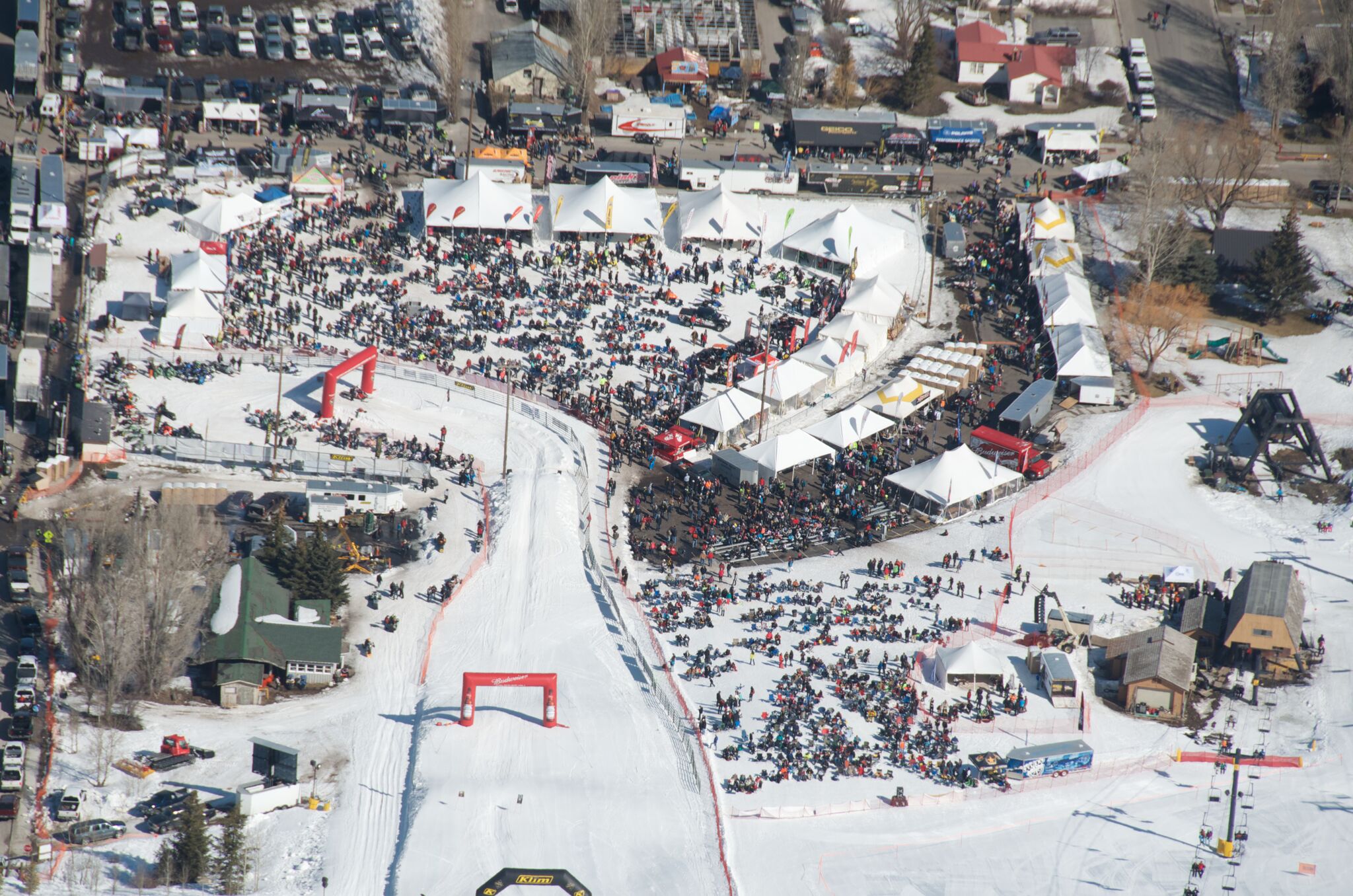 Arial view of 42nd Annual World Championship Snowmobile Hill Climb in Jackson WY 2018