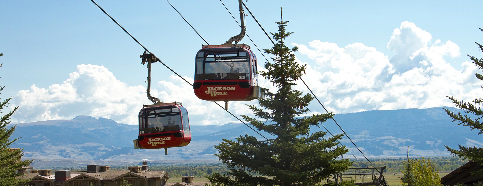 Jackson Hole Bridger Gondola on a partly cloudy day in the summer