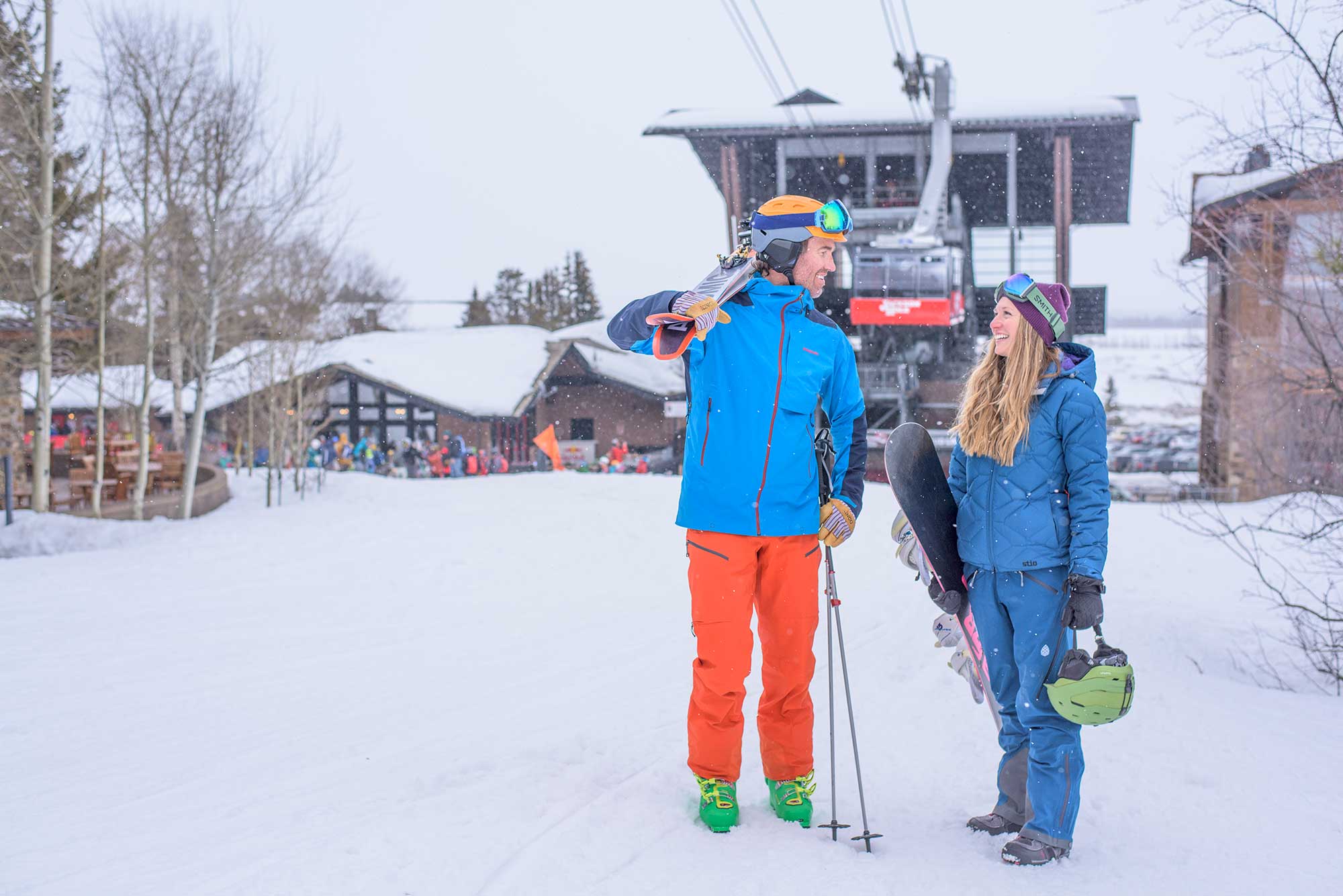 Couple In Front Of The Jackson Hole Tram In Winter