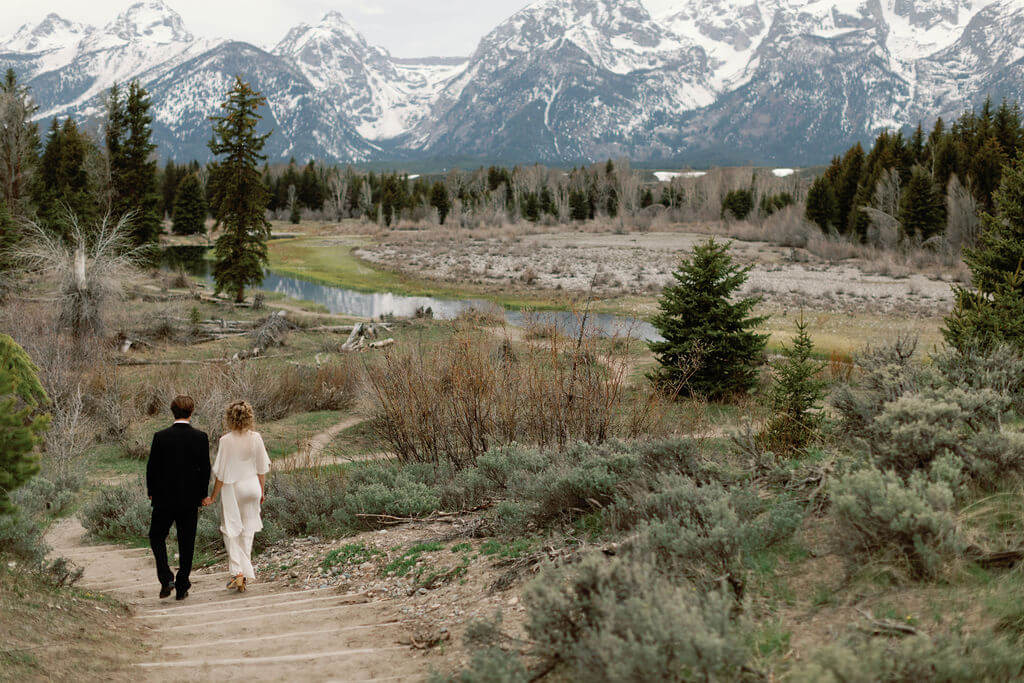 Wedding Couple walking in Grand Teton National Park