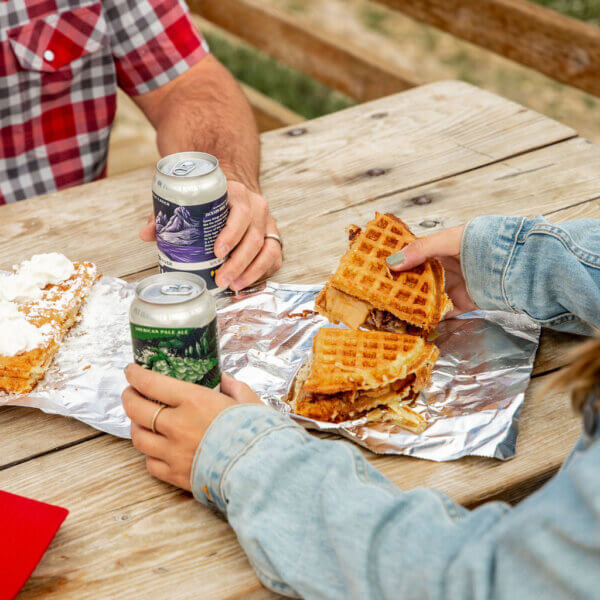 Beer & waffles at Corbet's Cabin