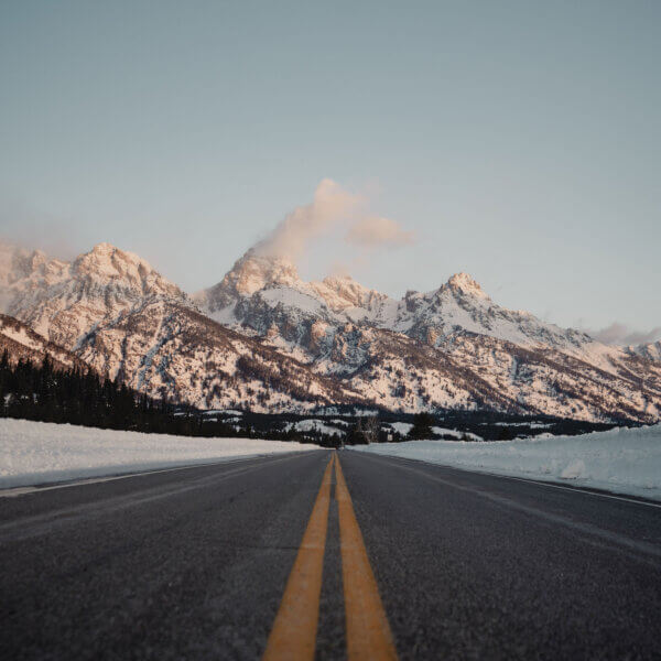 Winter road in Grand Teton National Park