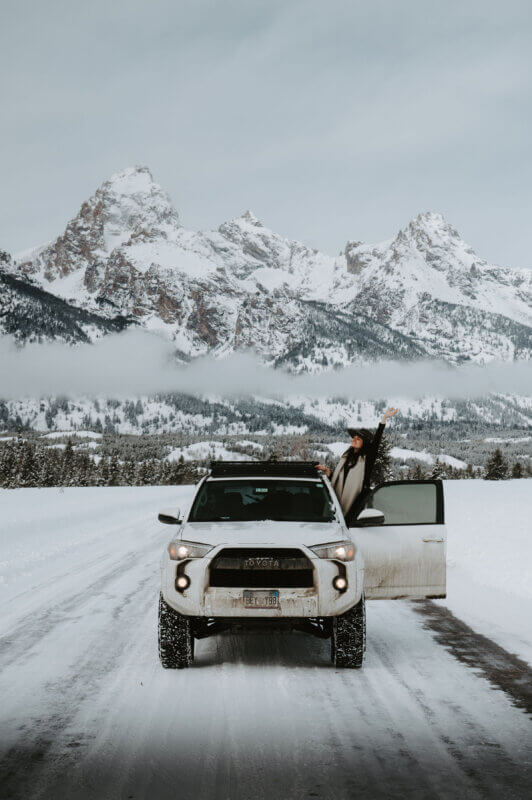 Women in car during winter at Grand Teton National Park